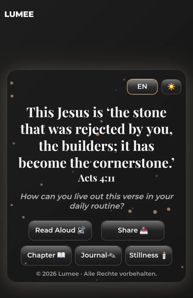 Screenshot der LUMEE-Web-App im dunklen Modus, englisch